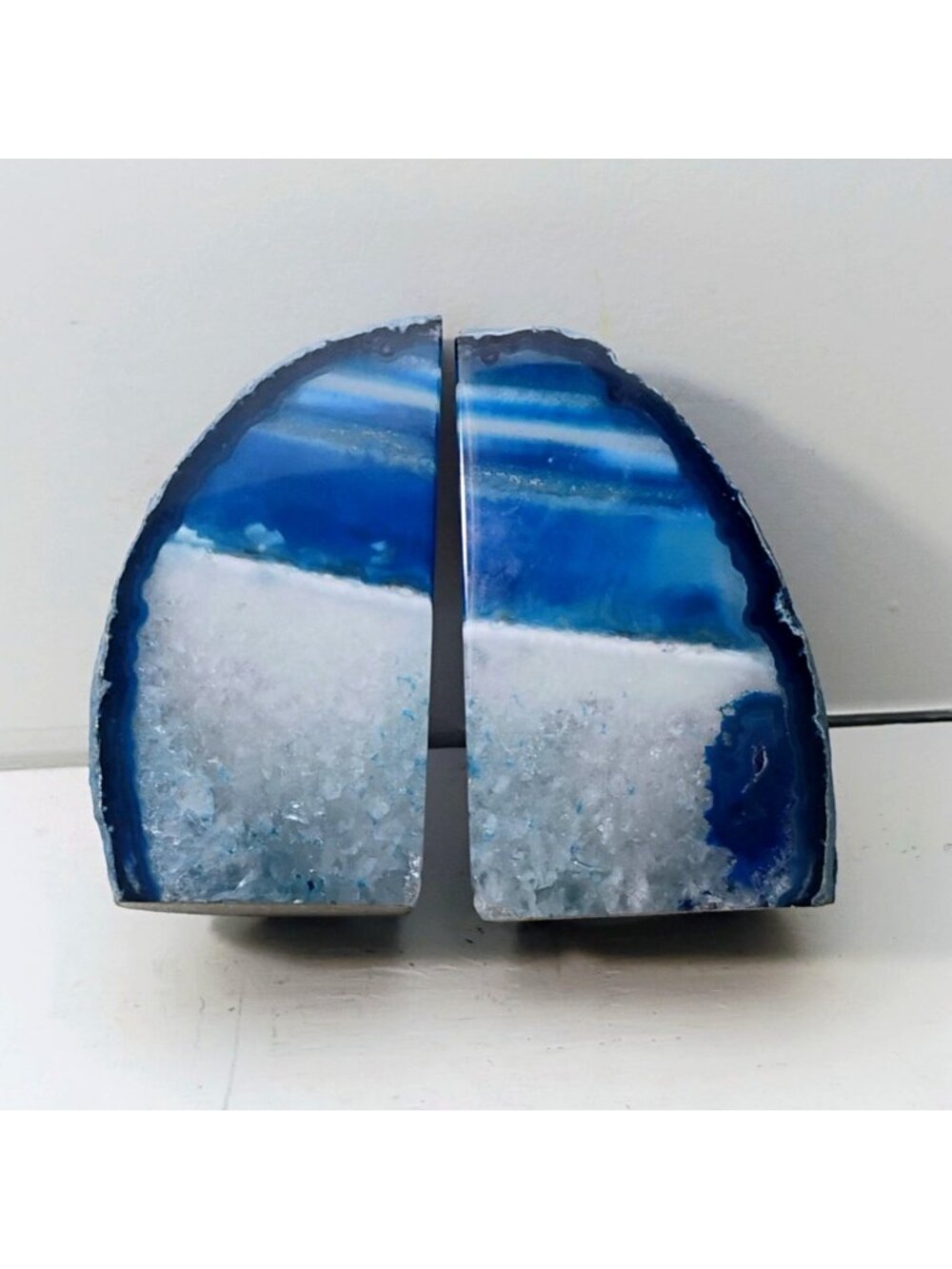 Dyed Blue Agate Geode Bookend Pair Set 4" Tall